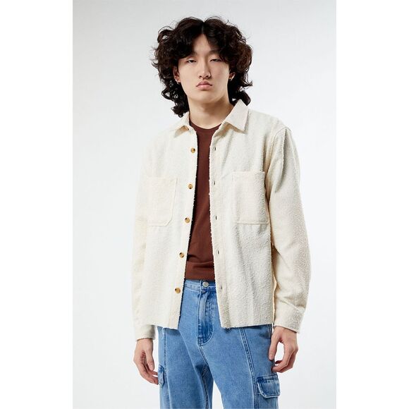 PACSUN Men’s Cream Oversized Wooly Solid Shacket Size Medium - Picture 1 of 9